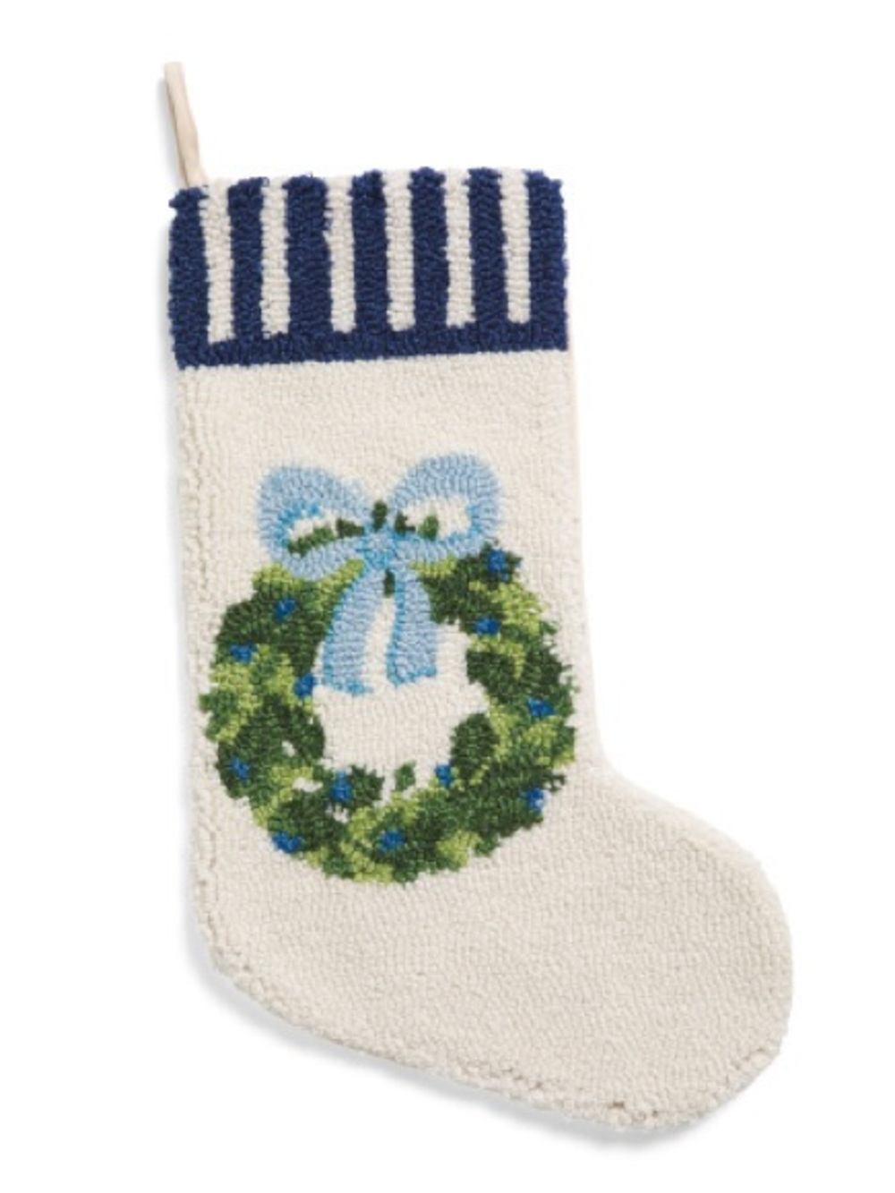 NWOT Peking Handicraft Wreath Hooked Stocking Chinoiserie Blue White Christmas